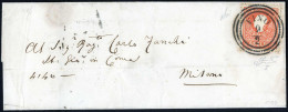 Cover Fino, (C3 Punti R1), Lettera Del 9.2 Per Milano Affrancata Con 5 S. Rosso I Tipo, Firmata Ferrario, Cert. Avi, Sas - Lombardy-Venetia