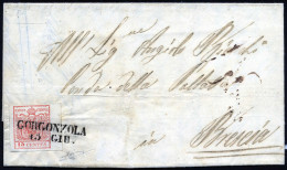 Cover Gorgonzola, (SD Punti 6) Lettera Del 13.6.1856 Per Brescia Affrancata Con 15 Cent. Rosso III Tipo Carta A Macchina - Lombardy-Venetia