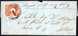 Cover Gravedona, (C3 Punti 9) Lettera Del 5.2.1859 Per Milano Affrancata Con 5 S. Rosso I Tipo, Cert. Biondi, Sass. 25 / - Lombardo-Vénétie