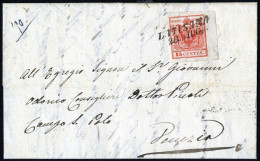 Cover Latisana, (SI Punti 6) Lettera Del 28.7.1850 Per Venezia Affrancata Con 15 Cent. Rosso I Tipo Prima Tiratura Carta - Lombardo-Venetien