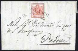 Cover Legnago, (SD Azzurro Punti 12) Lettera Del 21.7.1850 Per Padova Affrancata Con 15 Cent. Rosso I Tipo Prima Tiratur - Lombardy-Venetia
