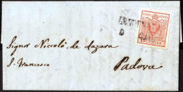 Cover Lendinara, SD Punti 6, Lettera Del 8.6.1850 Ottavo Giorno D'uso Per Padova Affrancata Con 15 Cent. Rosso I Tipo Pr - Lombardije-Venetië