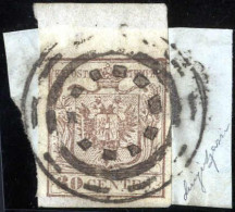 Piece Mantova, (M 3° Tipo Punti R5), Frammento Con 30 Cent. Bruno I Tipo Prima Tiratura Carta A Mano, Firmato Gazzi, Cer - Lombardo-Venetien