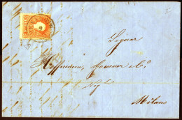 Cover Menaggio, (CO Punti 9), Lettera Del 9.5.1859 Per Milano Affrancata Con 5 S. Rosso II Tipo, Firmata ED, Sass. 30 /  - Lombardije-Venetië