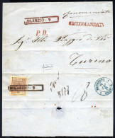 Cover Milano, (R53 "L" Con Tre Lati Rosso E Nero Punti 12), Lettera Raccomandata Del 9.9.1853 Per Torino Affrancata 30 C - Lombardo-Venetien