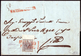 Cover Milano, (SD Rosso Punti R2) Lettera Raccomandata Del 7.6.1850 Settimo Giorno D'uso Per Città Affrancata Con 10 Cen - Lombardo-Vénétie