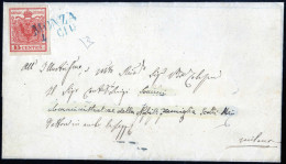 Cover Monza, (SD Azzurro Punti R1) Lettera Del 4.6.1850 Quarto Giorno D'uso Per Milano Affrancata Con 15 Cent. Rosso I T - Lombardo-Vénétie