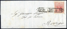 Cover Padova, (R50 Punti 5), Lettera Del 23.12.1850 Per Rovigo Affrancata Con 15 Cent. Rosso I Tipo Carta A Mano, Sass.  - Lombardo-Venetien