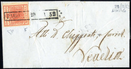 Cover Padova, (R52 Punti 10), Lettera Del 29.2. Per Venezia Affrancata Con 15 Cent. Rosa II Tipo Carta A Mano, Cert. Enz - Lombardije-Venetië