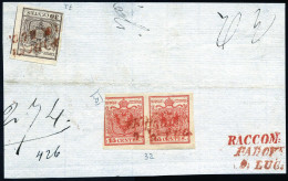 Piece/cover Padova, (SI Rosso Punti R3), Gran Parte Di Lettera Raccomandata Del 9.7.1850 Affrancata Con Coppia 15 Cent.  - Lombardo-Vénétie