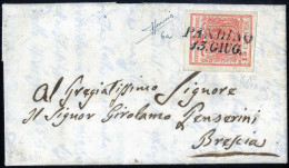 Cover Pandino, (SI Punti 12), Lettera Del 13.6.1853 Per Brescia Affrancata Con 15 Cent. Rosso Chiaro III Tipo Carta A Ma - Lombardy-Venetia