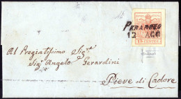 Cover Perarolo, (SI Lg. Punti 6), Lettera Del 12.8.1855 Per Pieve Di Cadore Affrancta Con 15 Cent. Rosso III Tipo Carta  - Lombardo-Vénétie