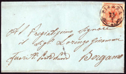 Cover Piazza, (CO Punti 7), Lettera Del 25.1.1858 Per Bergamo Affrancata Con 15 Cent. Rosso III Tipo, Sass. 800,- - Lombardy-Venetia