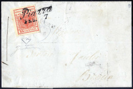 Cover Piazza, (Cor. Punti 11), Lettera Del 7.2.1851 (datario Invertito) Per Brescia Affrancata Con 15 Cent. Rosso I Tipo - Lombardy-Venetia