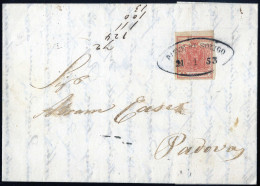 Cover Pieve Di Soligo, (O53 Punti 8), Lettera Del 21.1 Per Padova Affrancata Con 15 Cent. Rosa II Tipo Carta A Mano, Sas - Lombardo-Venetien