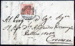 Cover Pizzighettone, (C4 Punti 9), Lettera Del 27.12.1853 Per Cremona Affrancata Con 15 Cent. Rosso III Tipo Carta A Man - Lombardy-Venetia