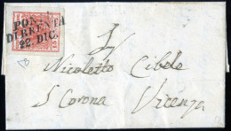Cover Ponte Di Brenta, (SI Punti 5) Minilettera Del 22.12.1853 Per Vicenza Affrancata Con 15 Cent. Rosso III Tipo Carta  - Lombardo-Venetien