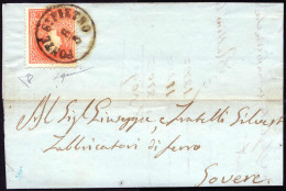 Cover Ponte S. Pietro, (C1 Punti 10), Lettera Del 8.5.1859 Per Lovere Affrancata Con 5 S. Rosso I Tipo, Cert. Gazzi E En - Lombardo-Vénétie