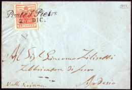 Cover Ponte S. Pietro, (Cor. Azzurro Nerastro Punti 8), Lettera Del 23.12.1856 Per Ardesio Affrancata Con 15 Cent. Rosso - Lombardo-Venetien