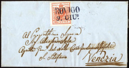 Cover Rovigo, (SD Azzurro Punti 11) Lettera Del 9.6.1850 Nono Giorno D'uso Per Venezia Affrancata Con 15 Cent. Rosso I T - Lombardije-Venetië