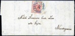 Cover Sanguinetto, (2CO Azzurro Punti 13), Lettera Del 4.6.1850 Quarto Giorno D'uso Per Montagnana Affrancata Con 15 Cen - Lombardo-Vénétie