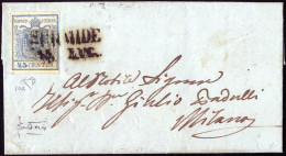 Cover Sermide, (SD Punti 7) Su Lettera Del 15.7.1850 Per Milano Affrancata Con 45 Cent. Azzurro Chiaro I Tipo Prima Tira - Lombardije-Venetië