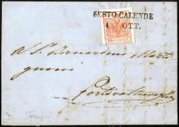 Cover Sesto Calende, (SD Punti 7) Lettera Del 1.10.1856 Per Portovaltravaglia Affrancata Con 15 Cent. Rosso Chiaro III T - Lombardije-Venetië