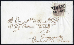 Cover Tirano, (SD Punti 6), Su Lettera Del 26.4 Per Sanguinetto Affrancata Con 30 Cent. Bruno Carta A Mano II Tipo, Sass - Lombardy-Venetia