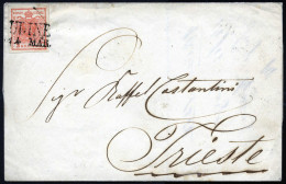 Cover Udine, (SD Punti 9), Lettera Del 14.3 Per Trieste Affrancata Con 3 Kreuzer Carta A Mano, Sass. 2250,- Udine, SD 9  - Lombardije-Venetië