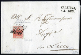 Cover Varenna, "M SD Punti R5", Lettera Del 14.1.1851 Per Lecco Affrancata Con 15 Cent. Rosso I Tipo Carta A Mano, Firma - Lombardo-Vénétie