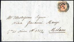 Cover Varenna, (C3 Punti 6) Lettera Del 7.7.1855 Per Milano Affrancata Con 15 Cent. Rosso III Tipo Carta A Mano, Sass. 6 - Lombardy-Venetia