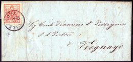 Cover Villanova, (C1 Punti 8) Lettera Del 31.12.1854 Per Tregnago Affrancata Con 15 Cent. Rosso Carta A Mano, Firmata ED - Lombardije-Venetië