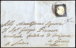 Cover Zogno, (LOV Punti 10) Lettera Del 17.11.1860 Per Grosio Affrancata Con 20 C. Azzurro Grigio IV Di Sardegna, Cert.  - Lombardo-Vénétie