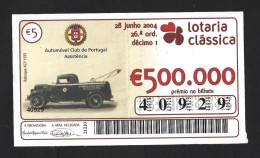 Lottery Ticket With Tow Car From 1935 From The ACP Automóvel Clube De Portugal. Tow Car Bilhete De Lotaria Com Carro ACP - Billets De Loterie
