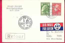 SVERIGE - FIRST FLIGHT SAS  FROM STOCKHOLM TO RIGA/MOSKVA *9.5.1956* ON OFFICIAL COVER FROM DANMARK - Storia Postale