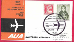 AUSTRIA - FIRST CARAVELLE FLIGHT AUA FROM WIEN/DUBROVNIK TO ATHENS *4.4.1964* ON OFFICIAL COVER - Primeros Vuelos