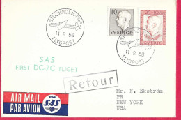 SVERIGE - FIRST FLIGHT  WITH DC-7 FROM STOCKHOLM TO NEW YORK *11.9.56* ON OFFICIAL COVER - Lettres & Documents