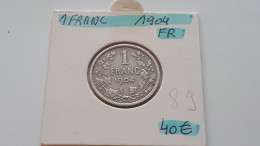 BELGIQUE LEOPOLD II 1 FRANC 1904 AVEC POINT ARGENT/ZILVER/SILBER/SILVER ONLY 803.000 EXEMPLAIRES COTES : 5€-12€-60€-125€ - 1 Franc