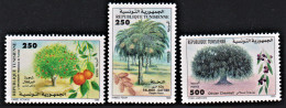 1999-Tunisie/Y & T N° 1354--1356 Arbres Fruitiers / Série Complete  3 Timbres MNH** + Prospectus - Tunisie (1956-...)