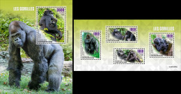 Delcampe - Centrafrica 2023, Animals, Gorillas, 4val In BF+BF - Gorillas