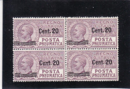 1925 - QUARTINA POSTA PNEUMATICA CENT 20 SU 15 NUOVA MNH** VEDI++++ - Rohrpost