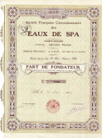 - Titre De 1927 - Société Française Concessionnaire Des Eaux De Spa  - - Agua