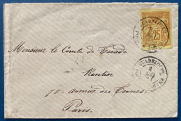 Lettre De 1881 N°44 25 C Jaune Bistre Oblitéré Dateur " GUADELOUPE/Pointe à Pitre " Pour PARIS TTB - Lettres & Documents