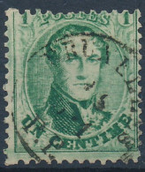 [O SUP] N° 13, 1c Vert-jaune (dentelure 12.5) - Obl Centrale 'Bruxelles PP' - Cote: 90€ - 1863-1864 Médaillons (13/16)