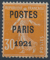 [(*) SUP] PO29, 30c Orange - POSTES PARIS 1921 - Cote: 90€ - 1893-1947