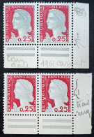 1960 - Y&T N° 1263 Marianne De Decaris - 2 Blocs De Paire Avec Coin De Feuille - VARIÉTÉS (décalage + Trait) - Neuf** - 1960 Marianna Di Decaris