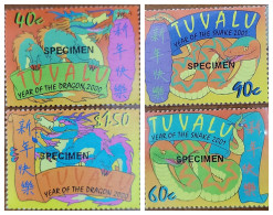 O) 2001 TUVALU, SPECIMEN, NEW YEAR 2000 AND 2001, YEAR OF THE DRAGON AND SNAKE,  SCT 846-849, MNH - Tuvalu