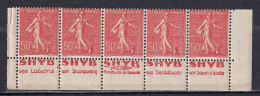 Publicité - YT 199e Semeuse 50c Rouge Type IIB - Bande De 5 "Shyb" Texte Complet BdF (Maury : BP 105a) Neuf** - Unused Stamps