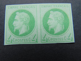 Très Rare Et Très Beau Tirage Spécial De L'expo Universelle De 1867 Du 4 Centimes En Vert-jaune Sur Vert Olive En Paire - Probedrucke, Nicht Ausgegeben, Experimentelle Vignetten