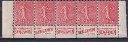 Publicité - YT 199j Semeuse 50c Rouge Type IV-Bande De 5 Inférieure Benjamin Texte Complet BdF (Maury : BP 112a) Neuf** - Unused Stamps